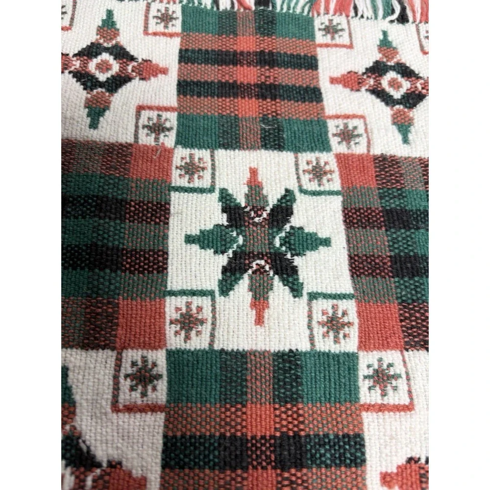 VTG Woven Christmas Placemats Set 6 Red Plaid Snowflake Cottagecore Fringe‎ Red